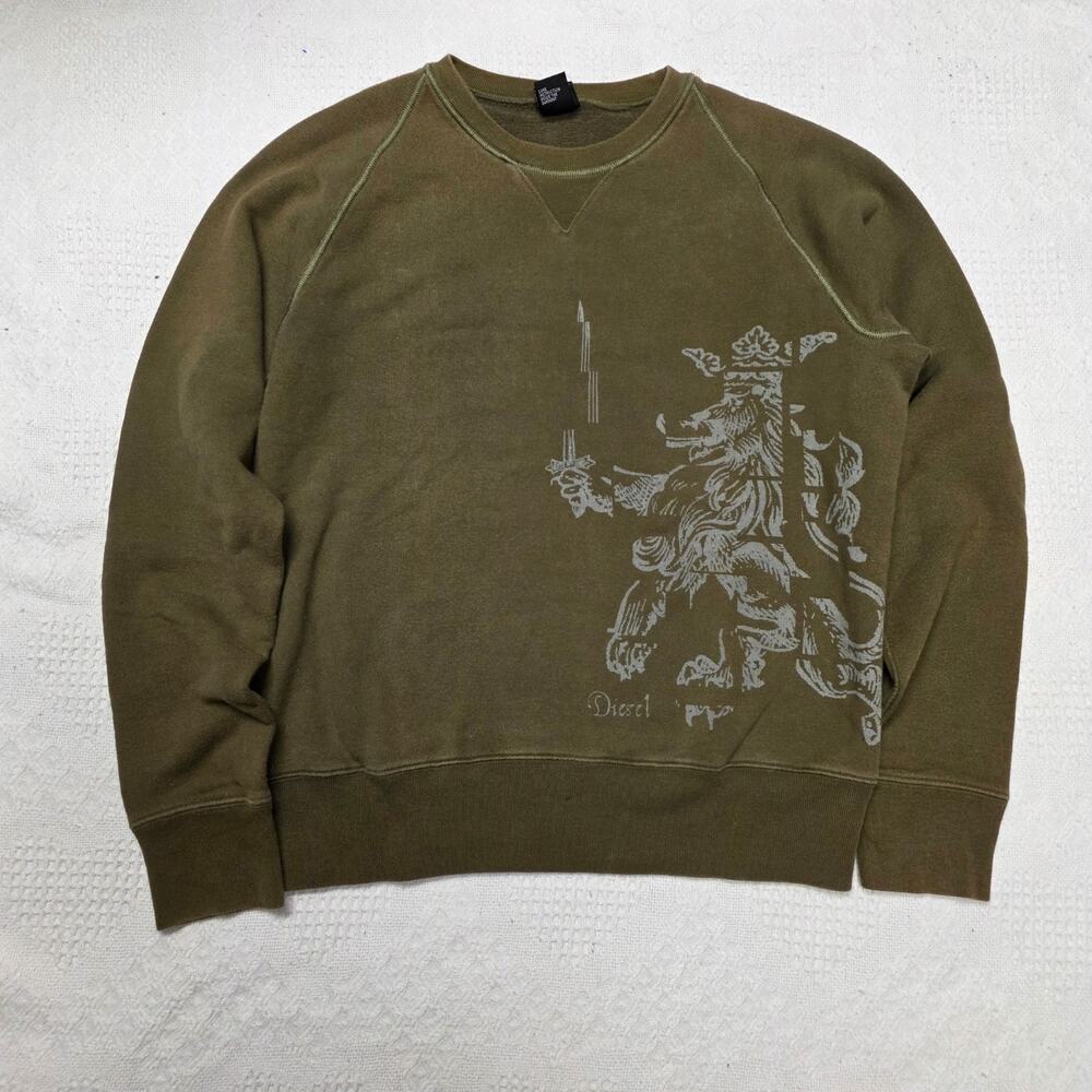 Y2K Diesel Lion Crest Graphic Print Sweatshirt Crew Neck Men's Size M